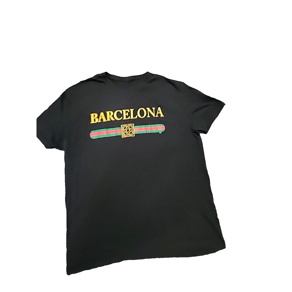Men Barcelona Reason Crew Neck Tee T-shirt Short Sleeve Black Pre-owned‎ size M